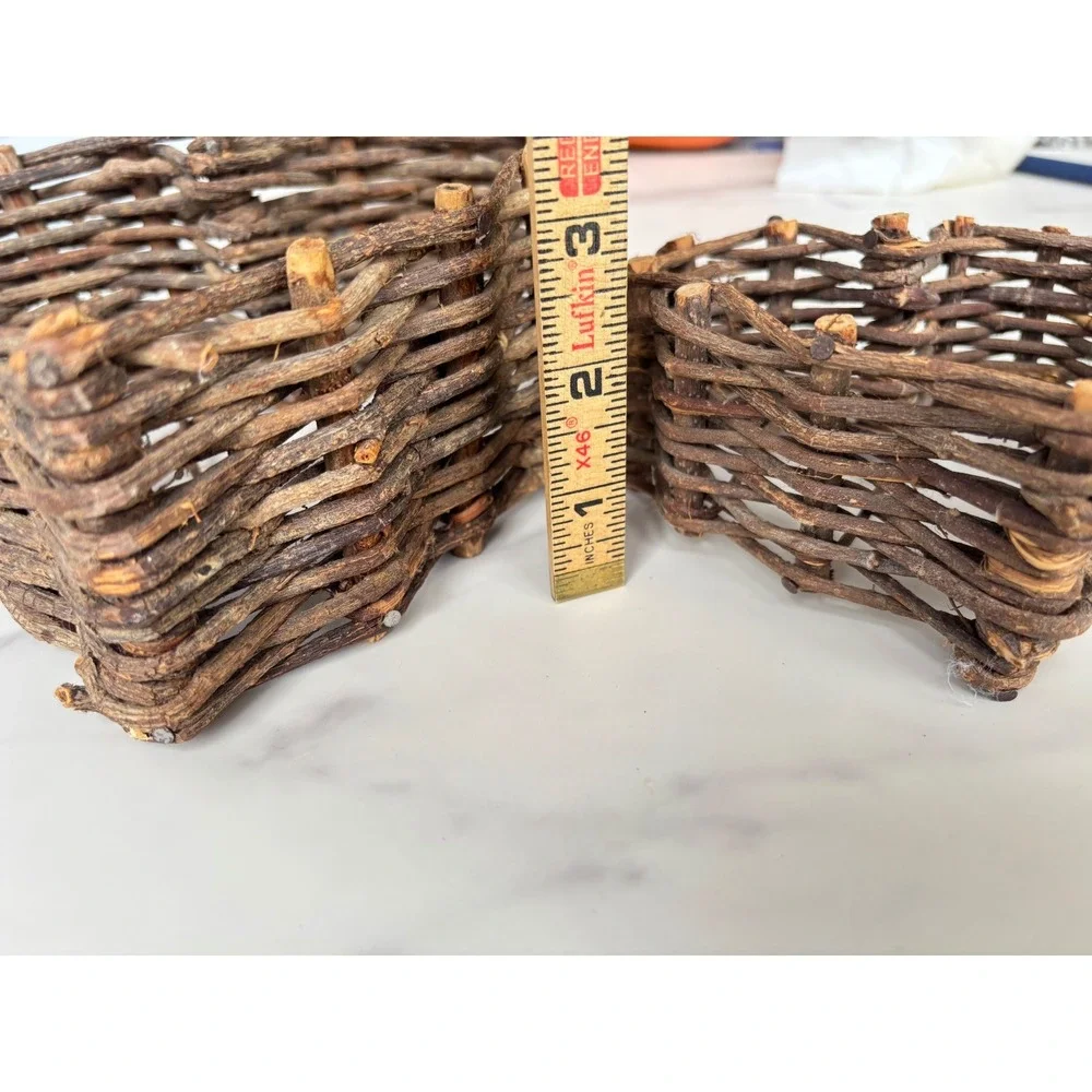 Set of 2 Rustic Woven Grapevine Heart Baskets Farmhouse Primitive Decor Brown